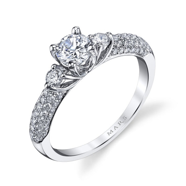 Ladies 3 Stone Micro Pave Diamond Engagement Ring
