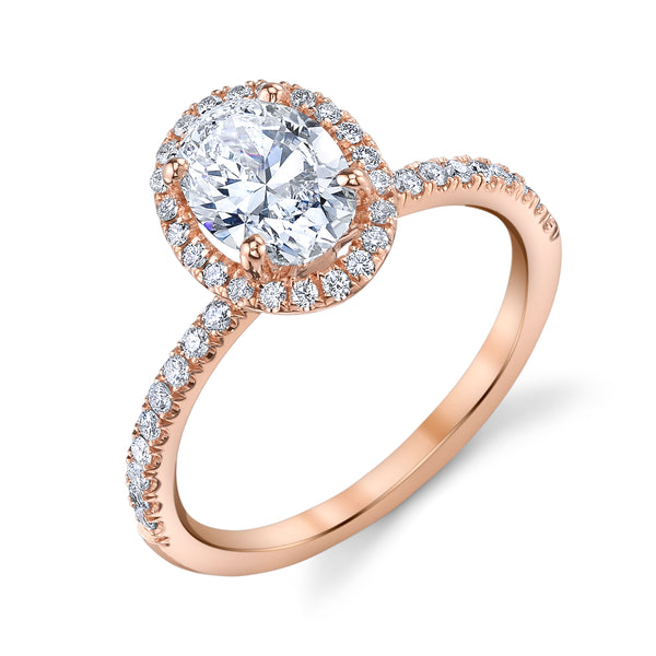 Ladies Petite Halo Oval Diamond Engagement Ring